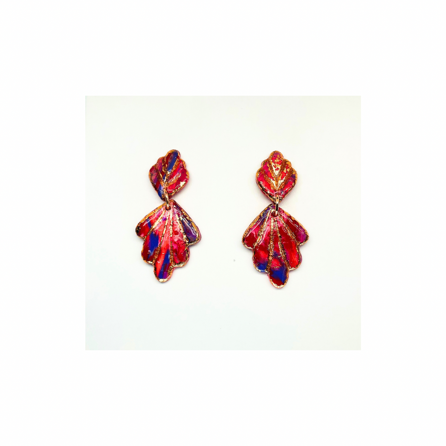 Rose Gold Collection Stud Leaf Shaped Dangle Earrings for Female - Colorful Design Women's Jewelry
