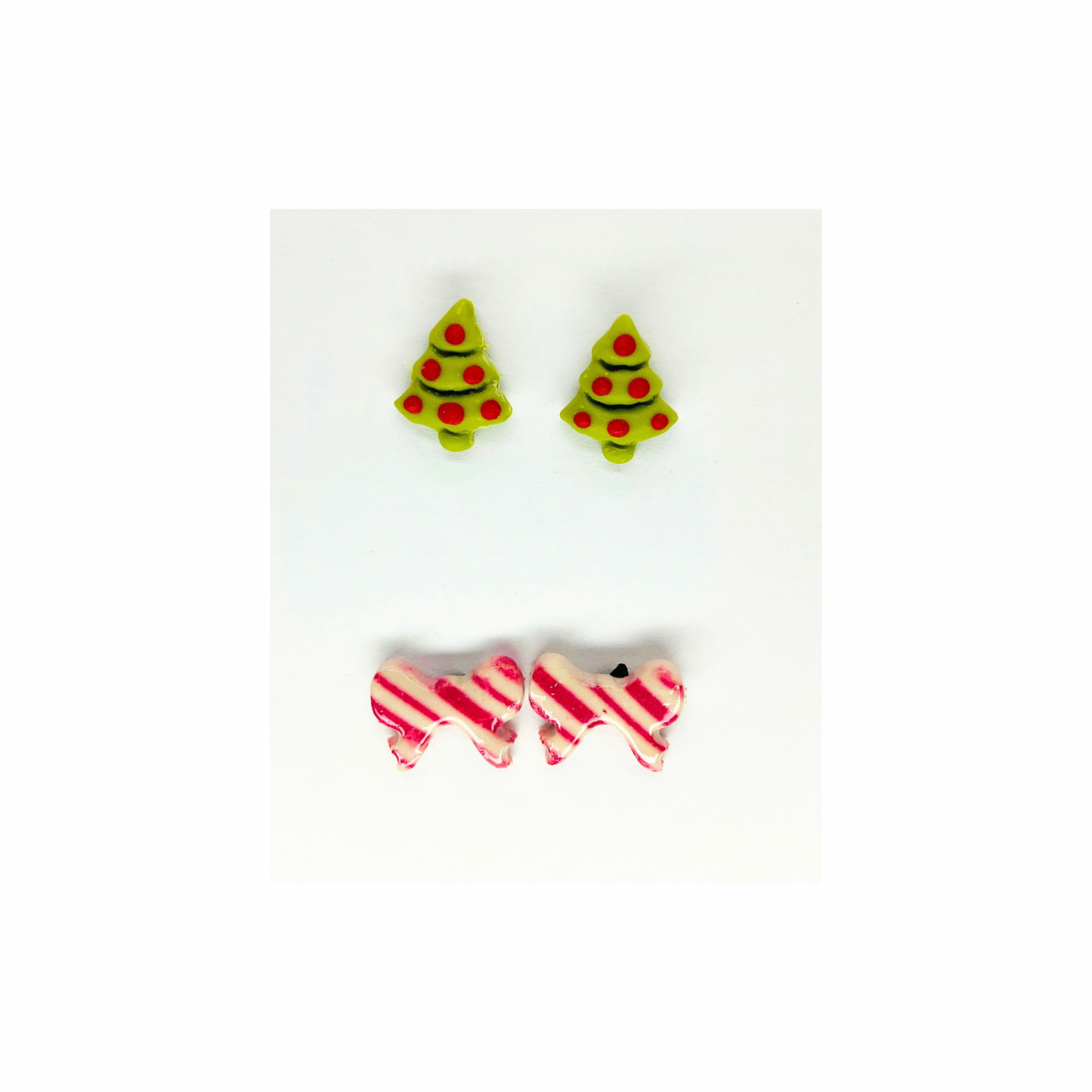 Stud Earrings Red Green Tree and Bow Decorative Jewelry for Holiday Gift, Gift for Women and Girls