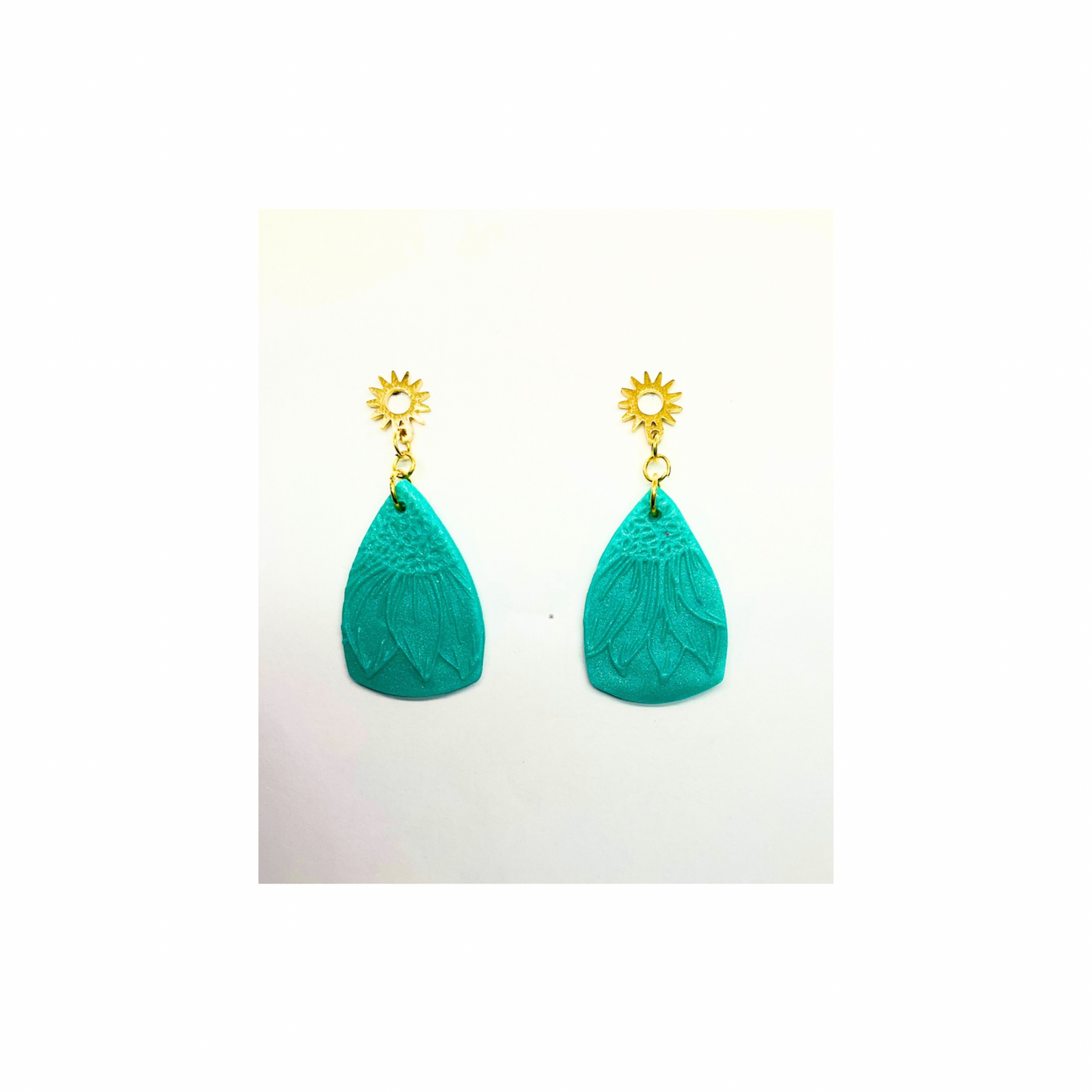 Turquoise Sunflower Dangle Earrings with Gold Stud