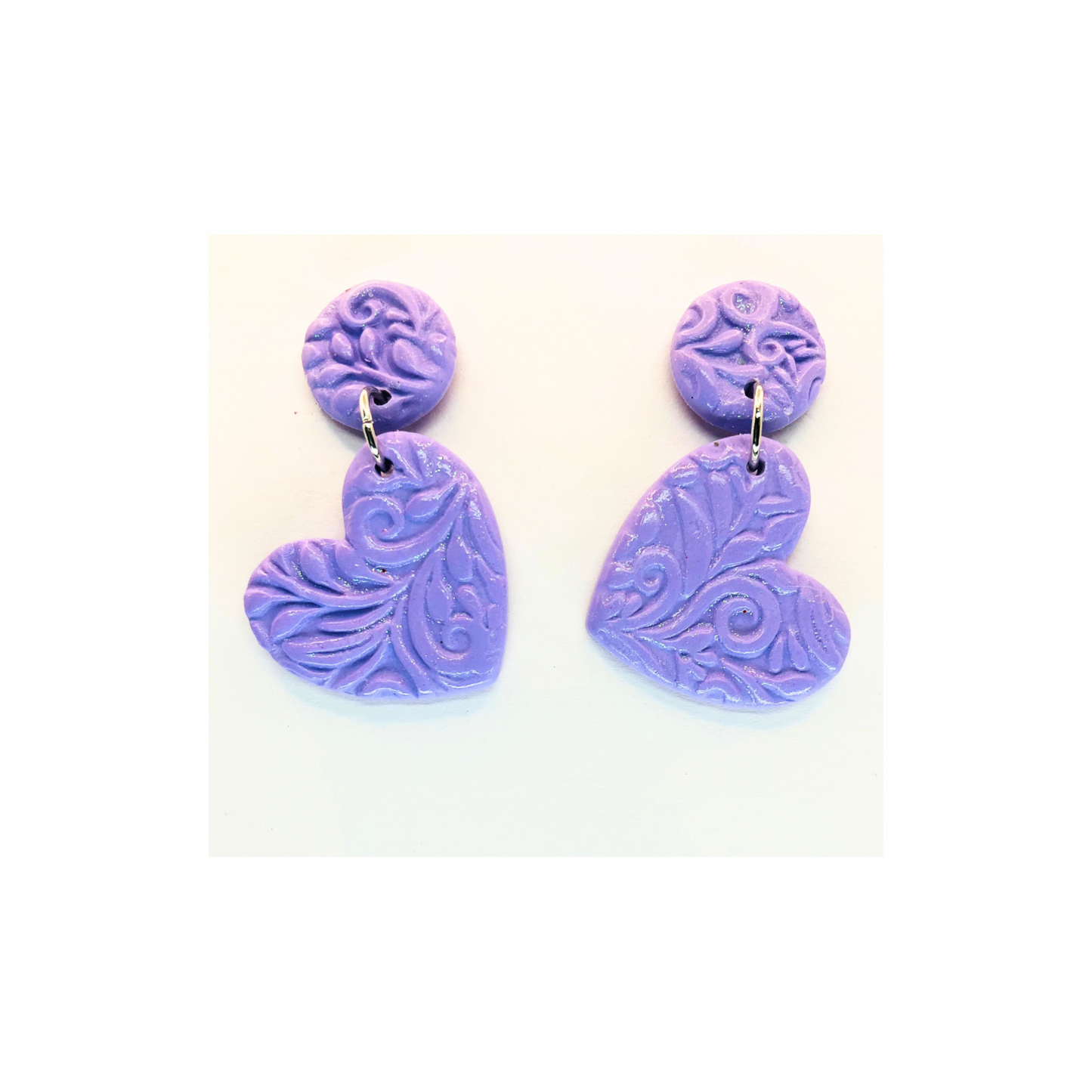 Purple Heart Dangle with Button Stud Earrings