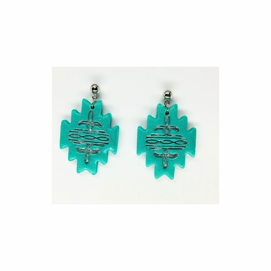Aztec Boot Stitch Turquoise with Silver Stud Dangle Earring-Crafting By BB
