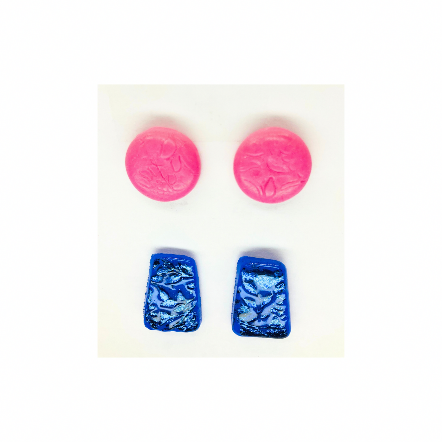 Pink Button and Sparkle Blue Stud Earrings-Crafting By BB