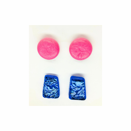 Pink Button and Sparkle Blue Stud Earrings-Crafting By BB