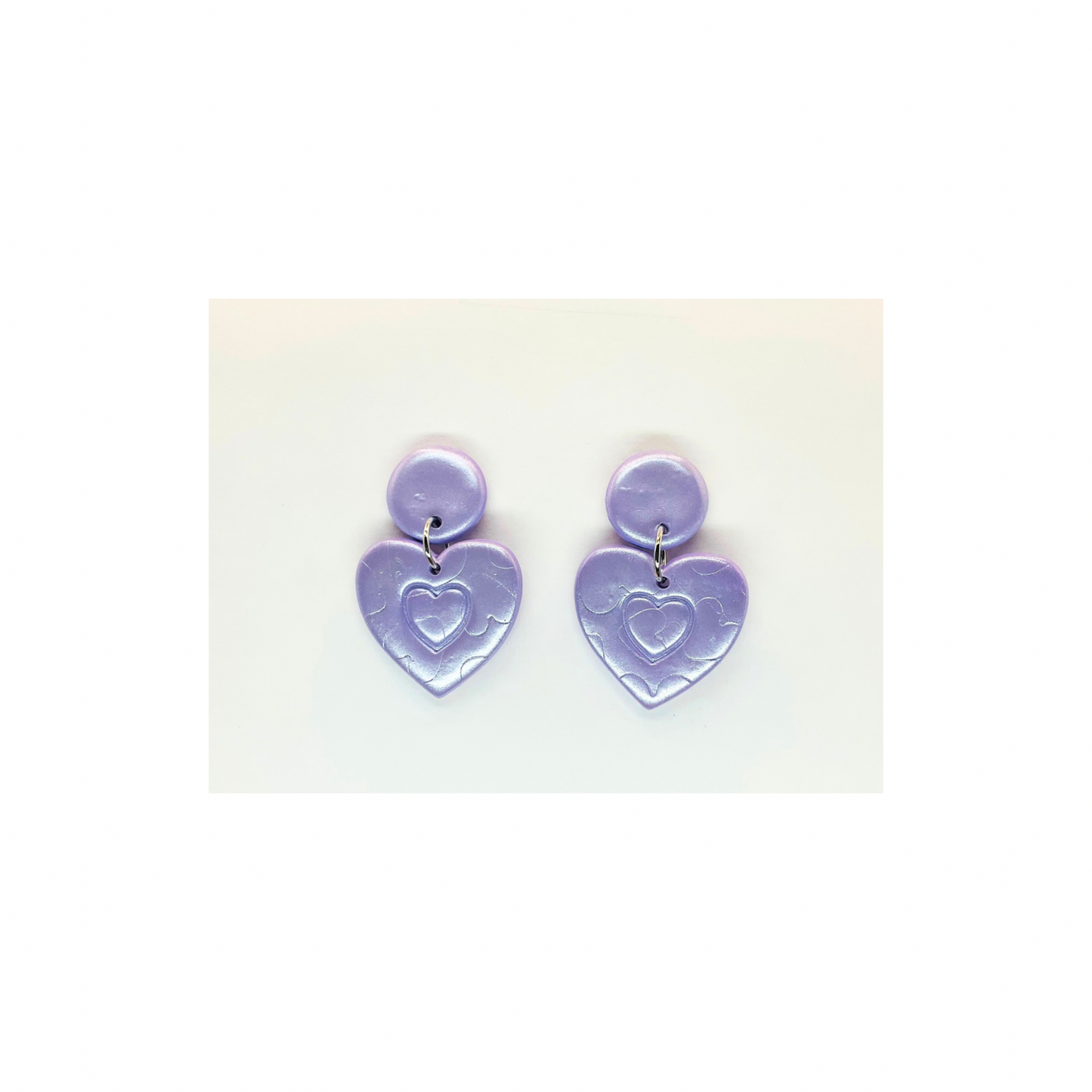 Light Purple Iridescent Stud with Pressed Hearts Dangle Earrings
