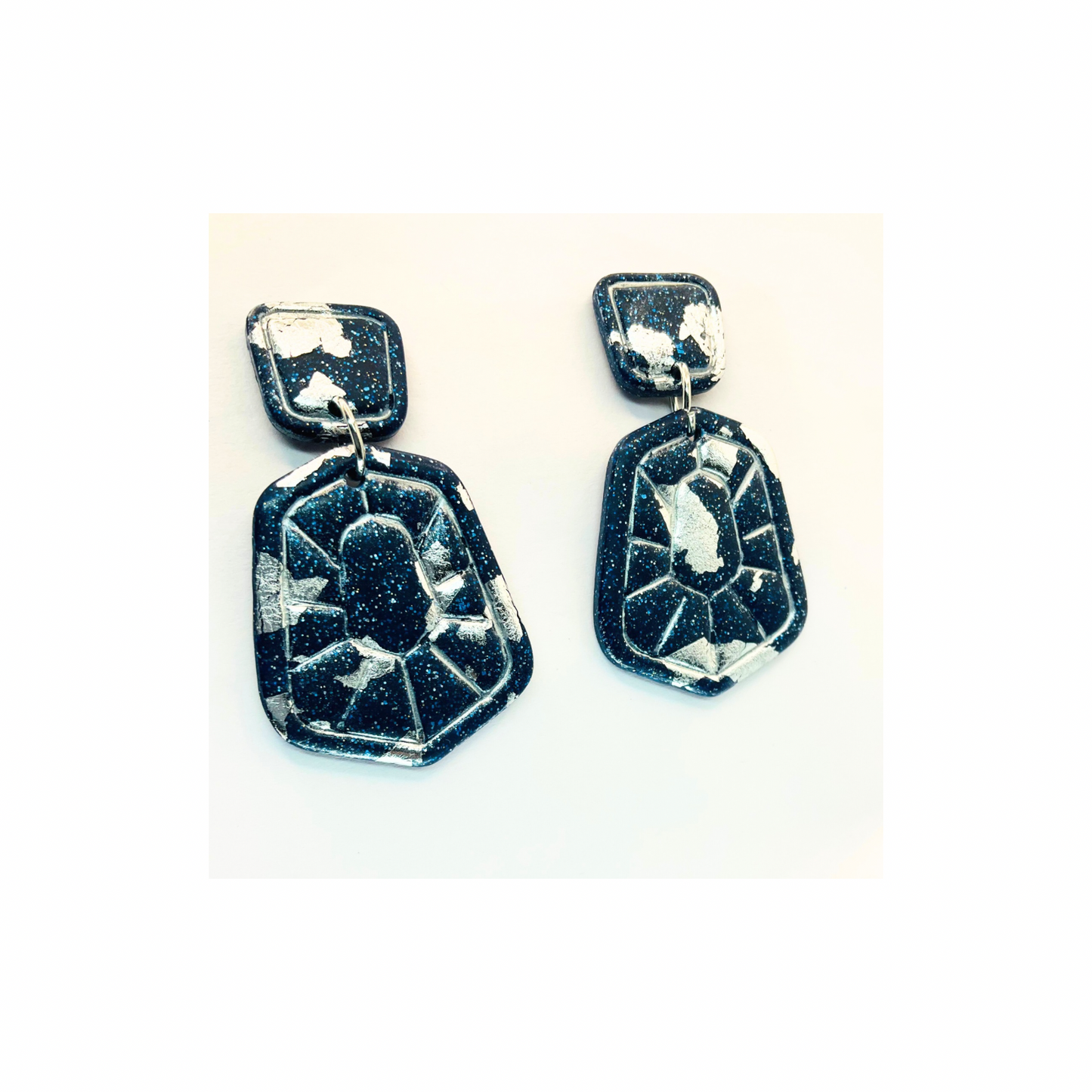 Navy and Silver Sparkle Dangle with Square Stud Earrings-Crafting By BB