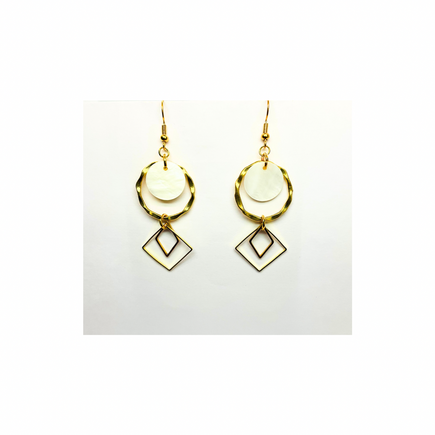 Spot Cream and Gold Collection Dangle Earrings for Female with Circular and Square Designs