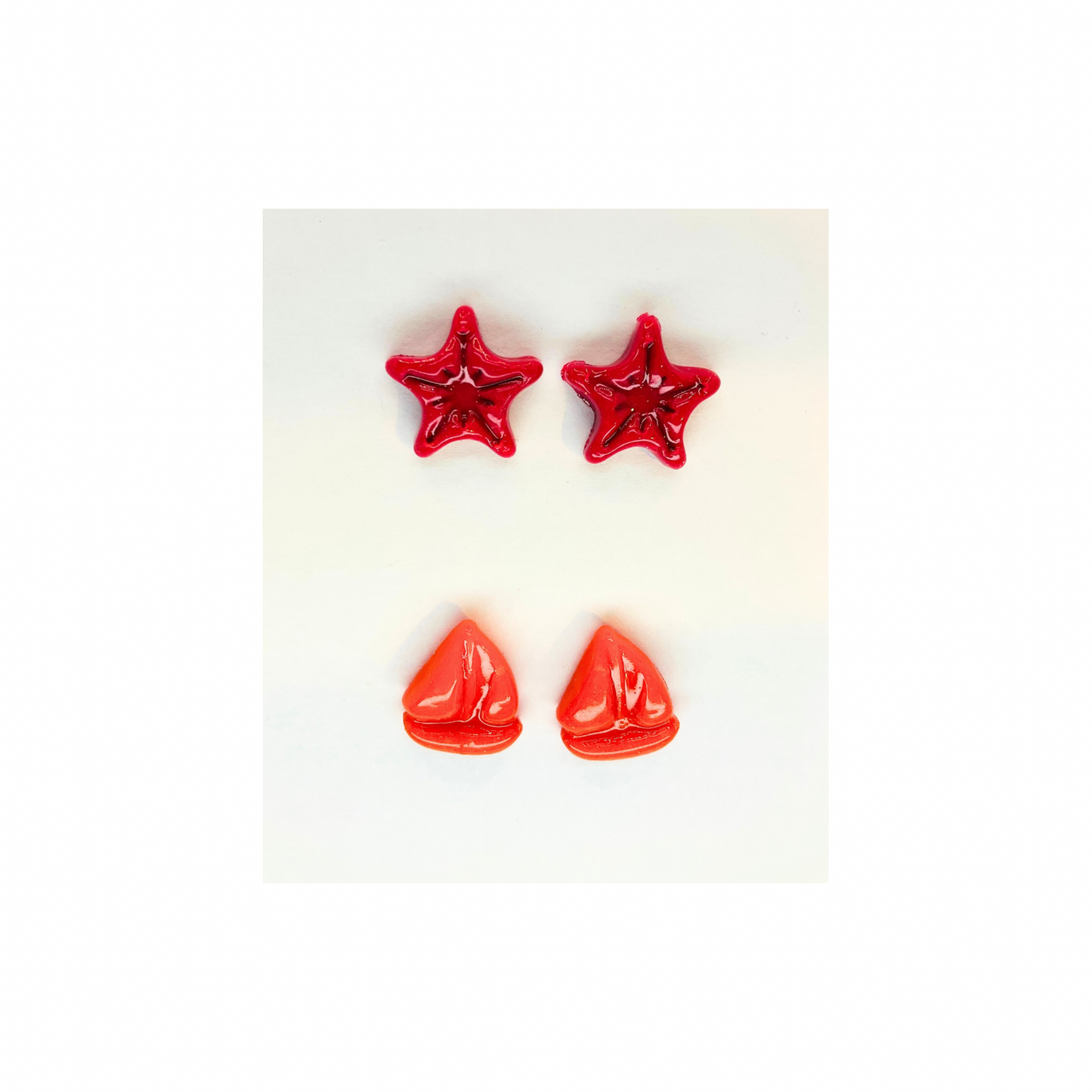 Mermaid Collection Pink Starfish and Orange Sailboat Stud Earrings