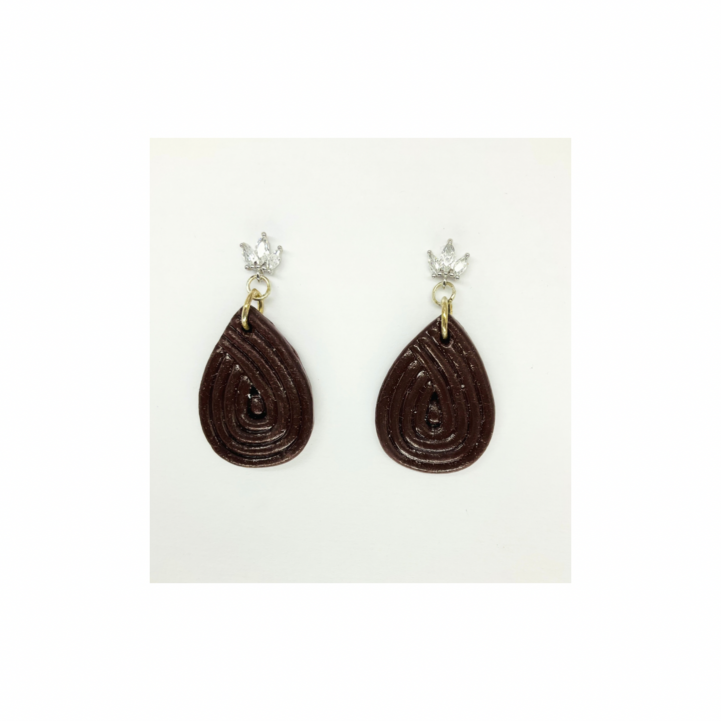 Dark Brown Teardrop Dangle with Rhinestone Stud Earring | Crafting By BB
