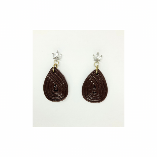 Dark Brown Teardrop Dangle with Rhinestone Stud Earring | Crafting By BB