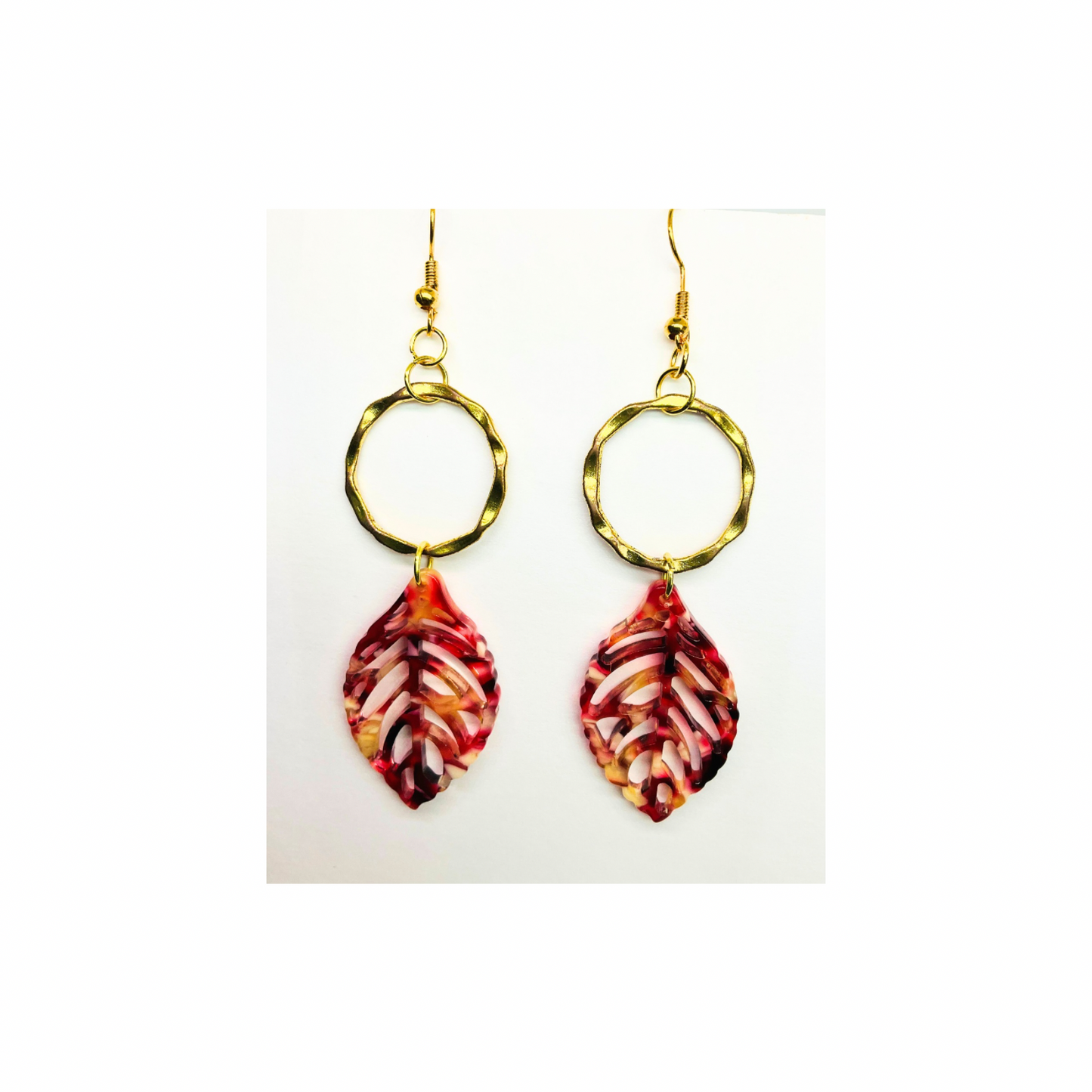 Tortoise Collection Red Fall Leaf Dangle Earring - Elegant Nature-Inspired Design for Women's Accessories