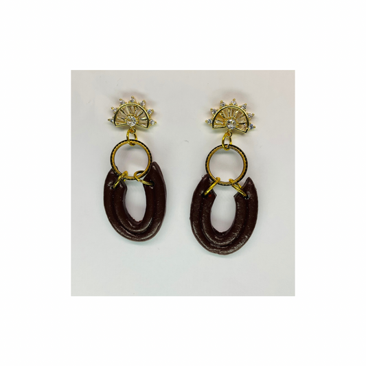 Brown Loop Dangle with Rhinestone Stud Earrings