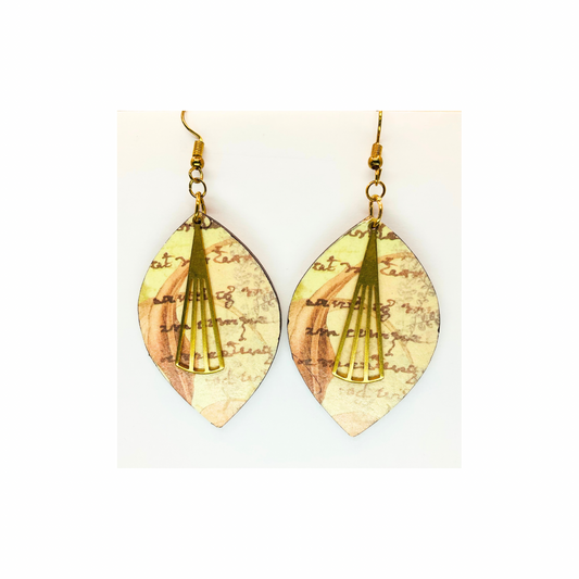 Wood Boho Dangle with Gold Charm Earrings-Crafting By BB