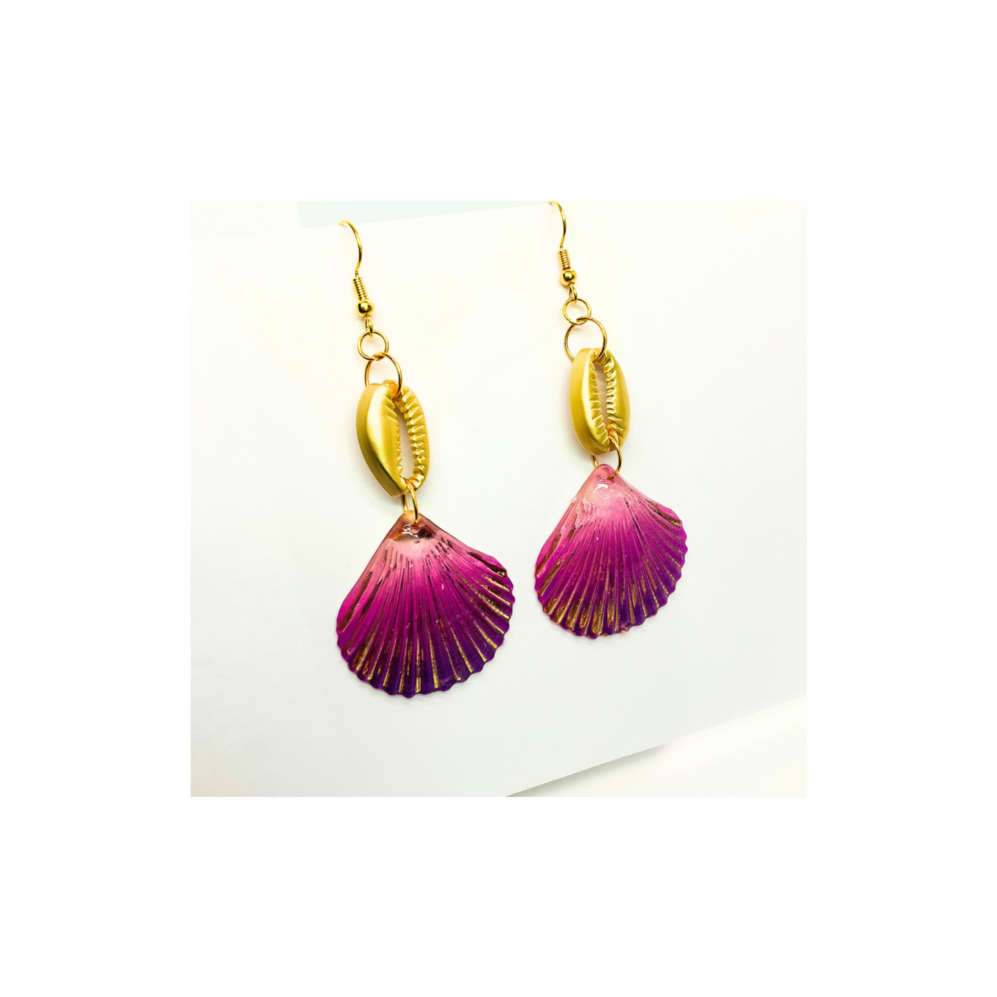 Mermaid Collection Gold and Pink Shell Dangle Earring - Elegant Hook Earrings for Women's Fashion Jewelry