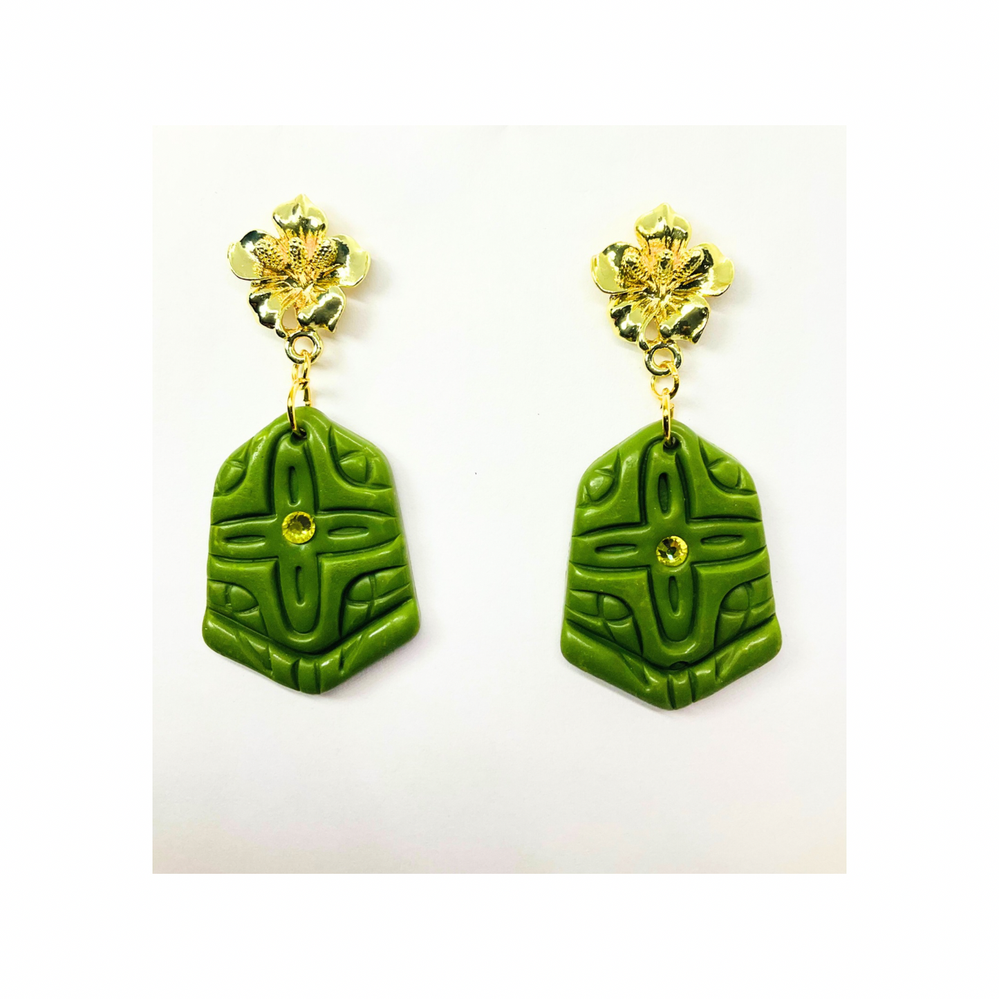 Green and Gold Stud Dangle Earring