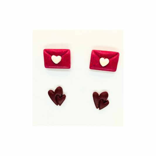Pink Envelope and Burgundy Double Heart Stud Earrings-Crafting By BB