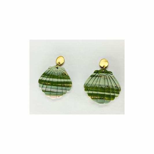Variegated Shell Dangle with Gold Oval Stud Earring-Crafting By BB