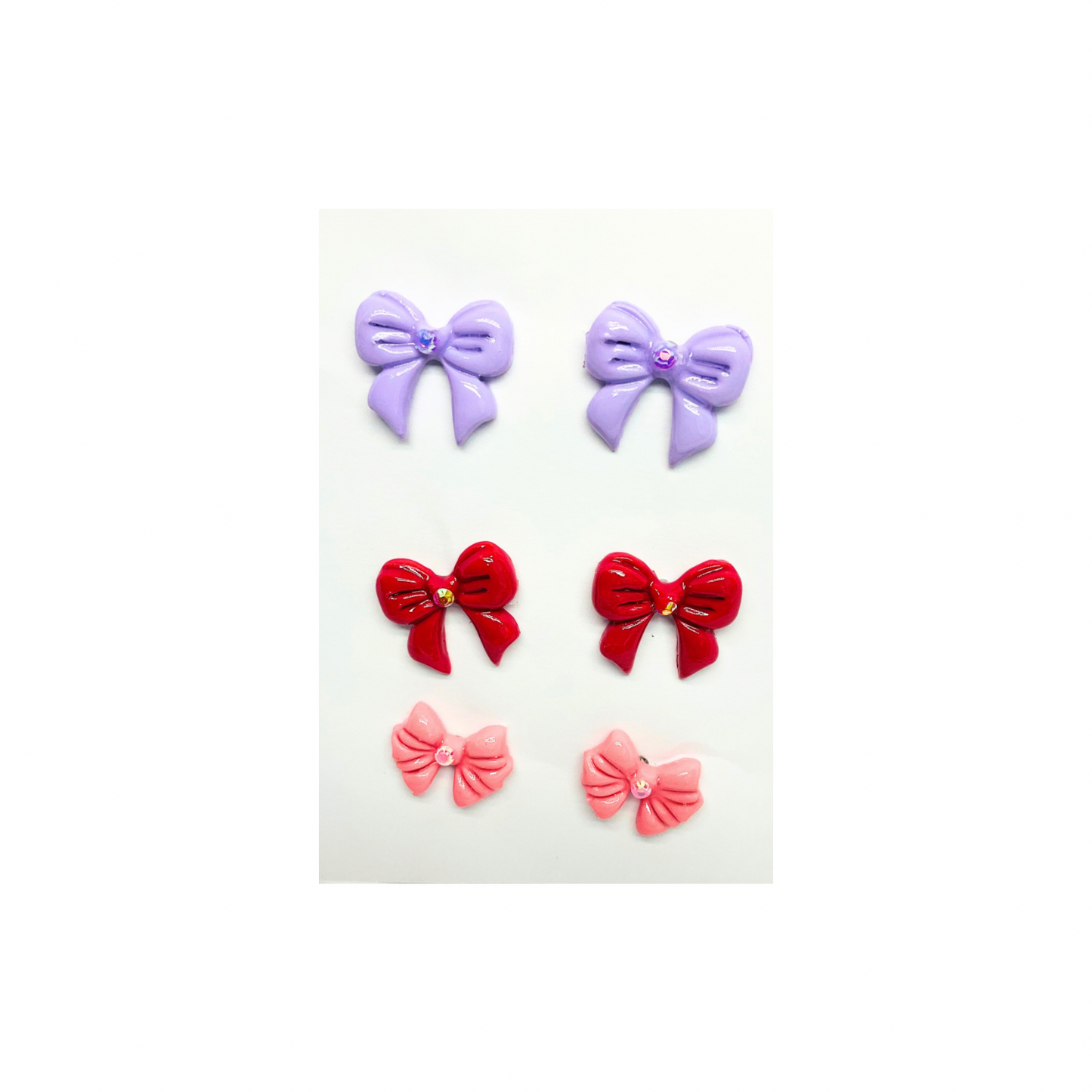 Bow Stud Earrings in Purple, Red and Pink