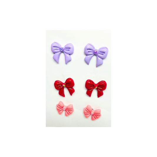 Bow Stud Earrings in Purple, Red and Pink