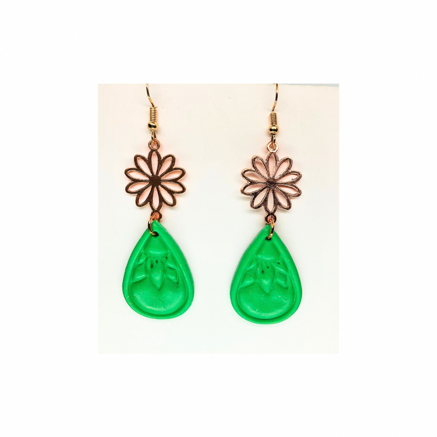 Green Sunflower Teardrop with Rose Gold Dangle Earrings for Female Fashion Accessories