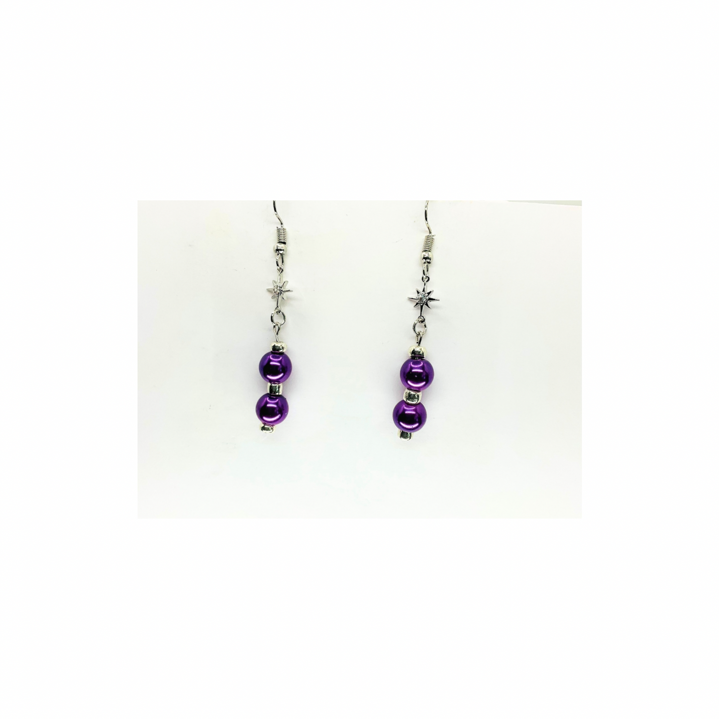 Pearl, Purple, and Silver Beaded Dangle with Star Charm