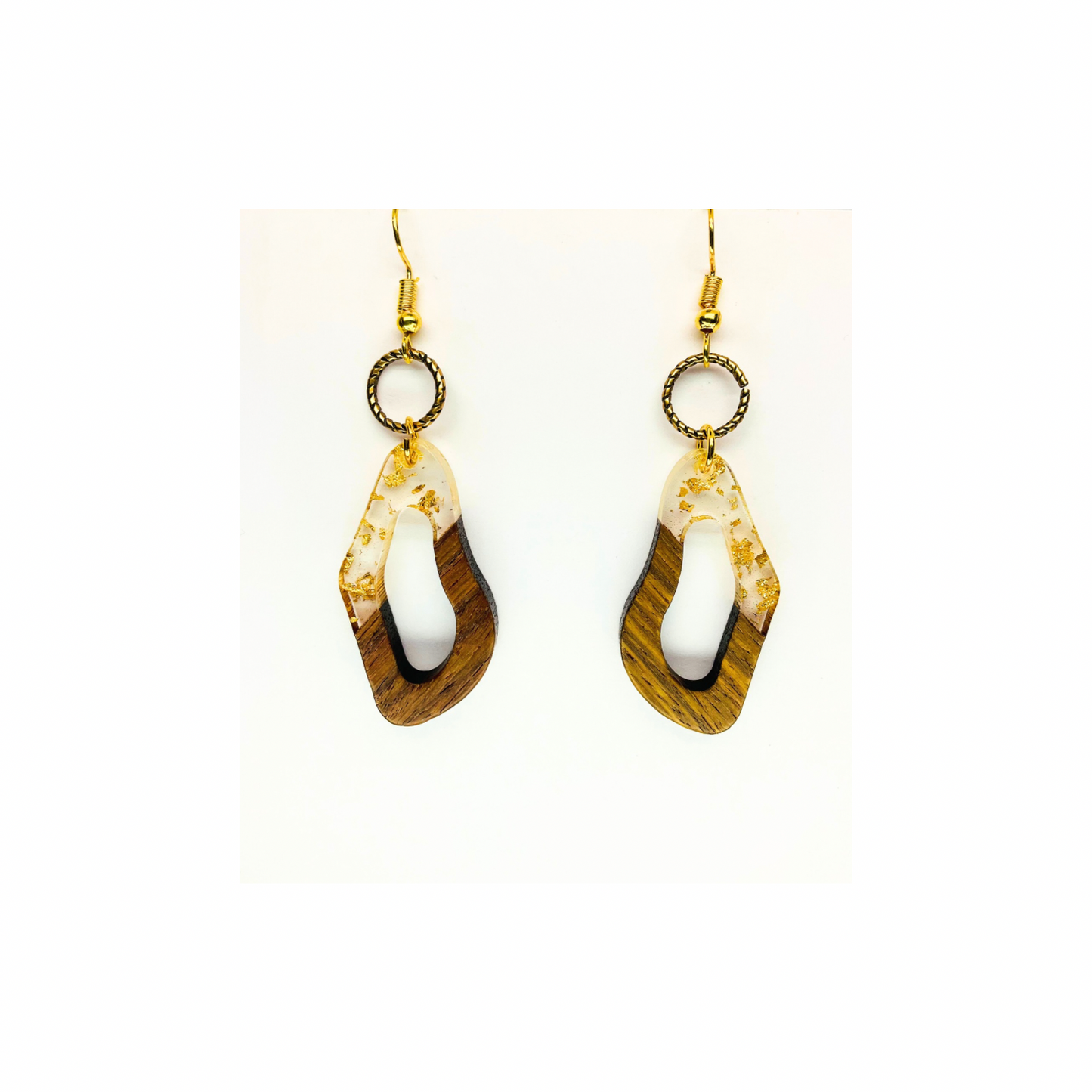 Boho Wood Collection Geometric Dangle Earrings for Female - Wooden Design with Gold Accents