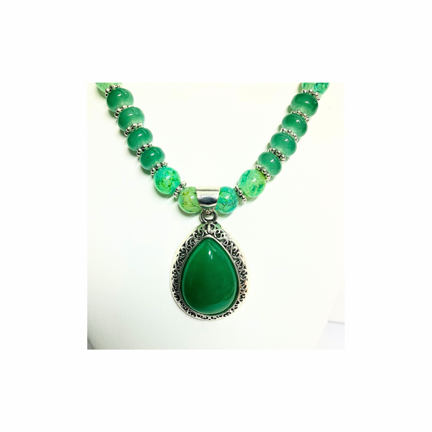 Peridot Green Beaded Necklace and Dangle Earring Set