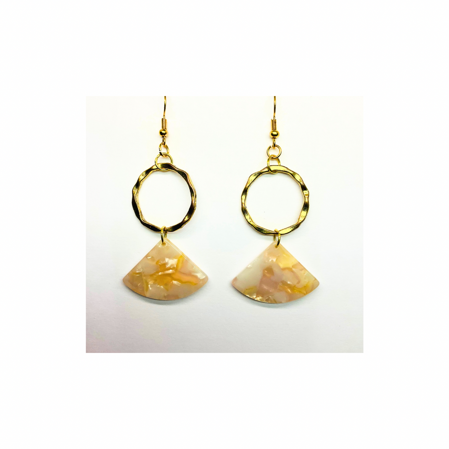 Tortoise Collection Cream Fan Style with Gold Circle Earrings - Unique Design Jewelry Accessory