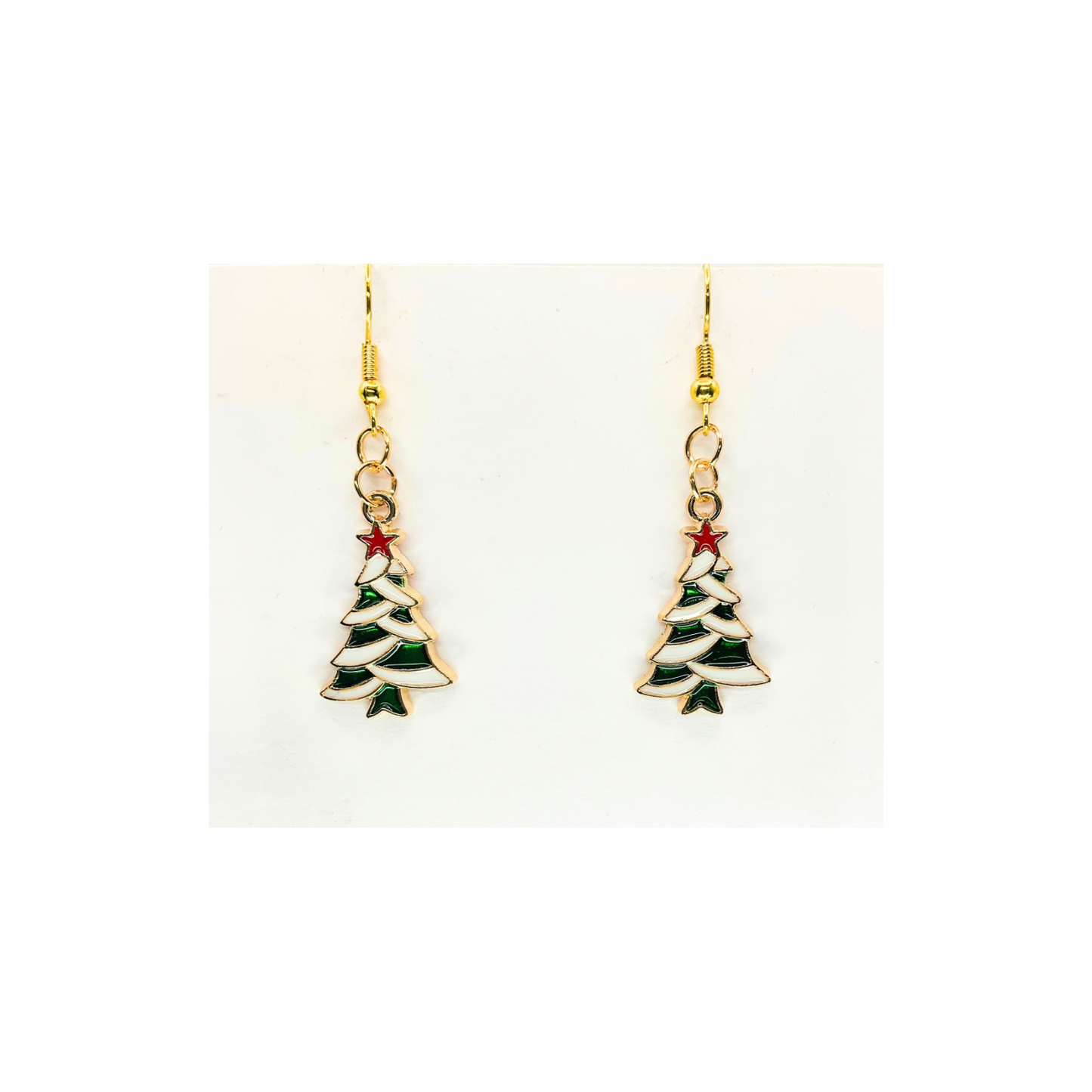 Christmas Tree Charm Dangle Earrings with Gold Tone and Enamel Details for Festive Wear