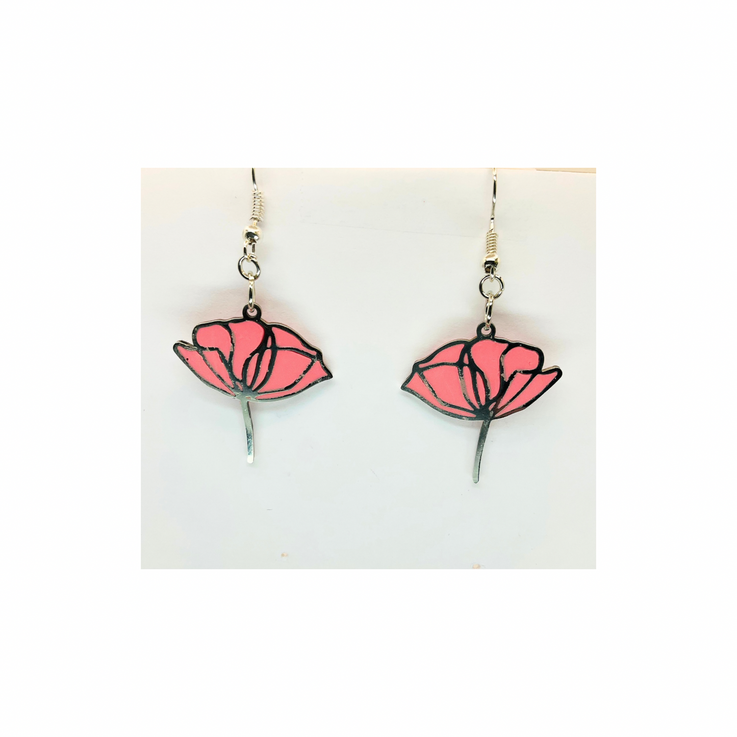 Coral Pink Silver Flower Dangle Earring-Crafting By BB