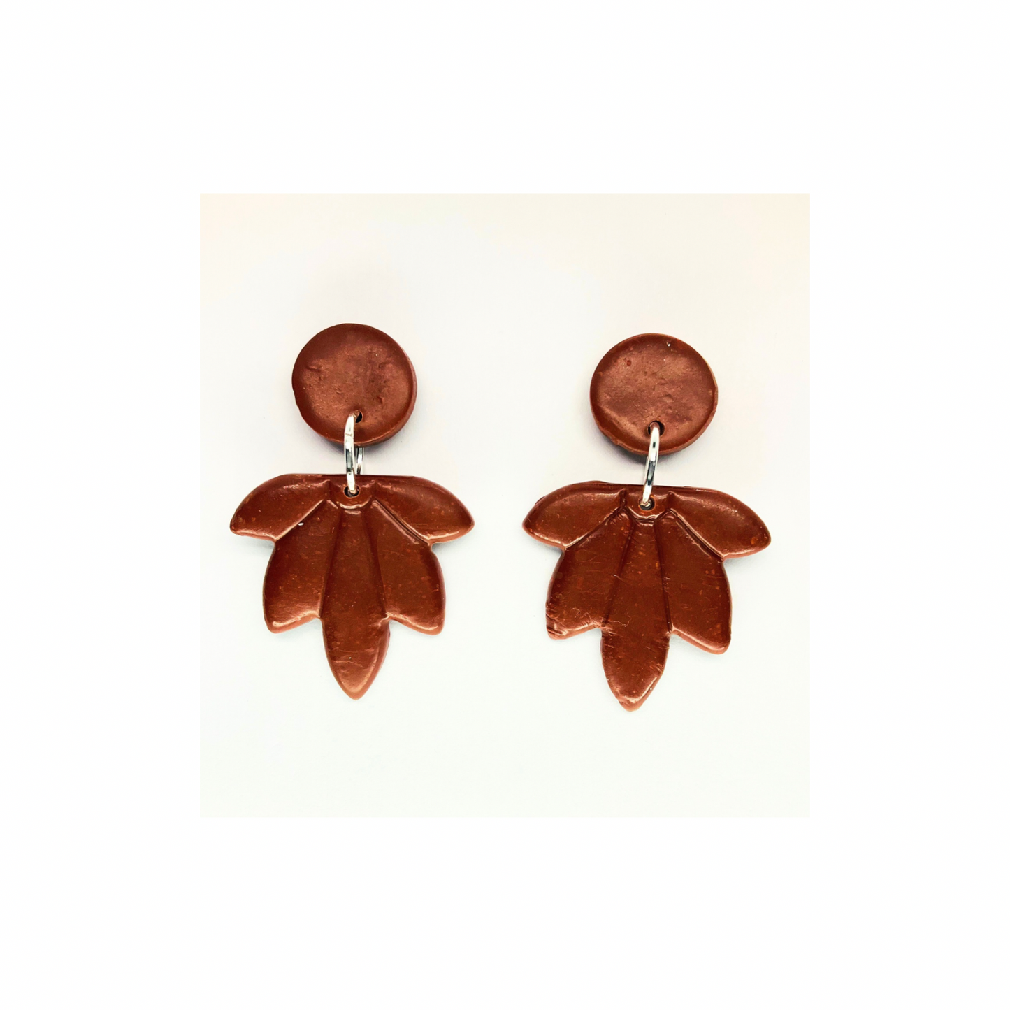 Fall Collection Brown Five Point Leaf Button Stud Dangle Earrings Unique Nature Inspired Jewelry for Women