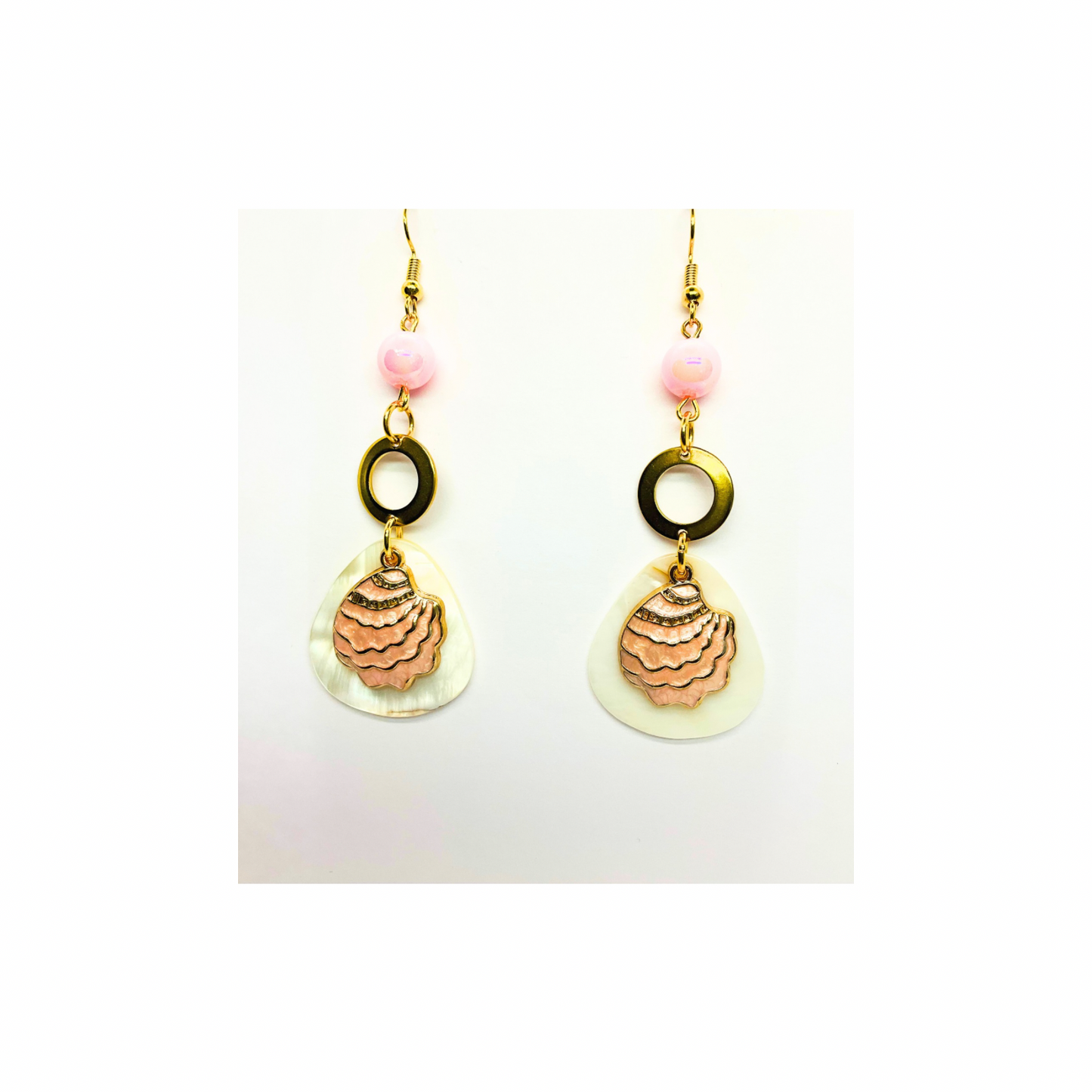 Pink Shell Collection Pink Shell with Bead Dangle Earrings for Female Fashion Accessories