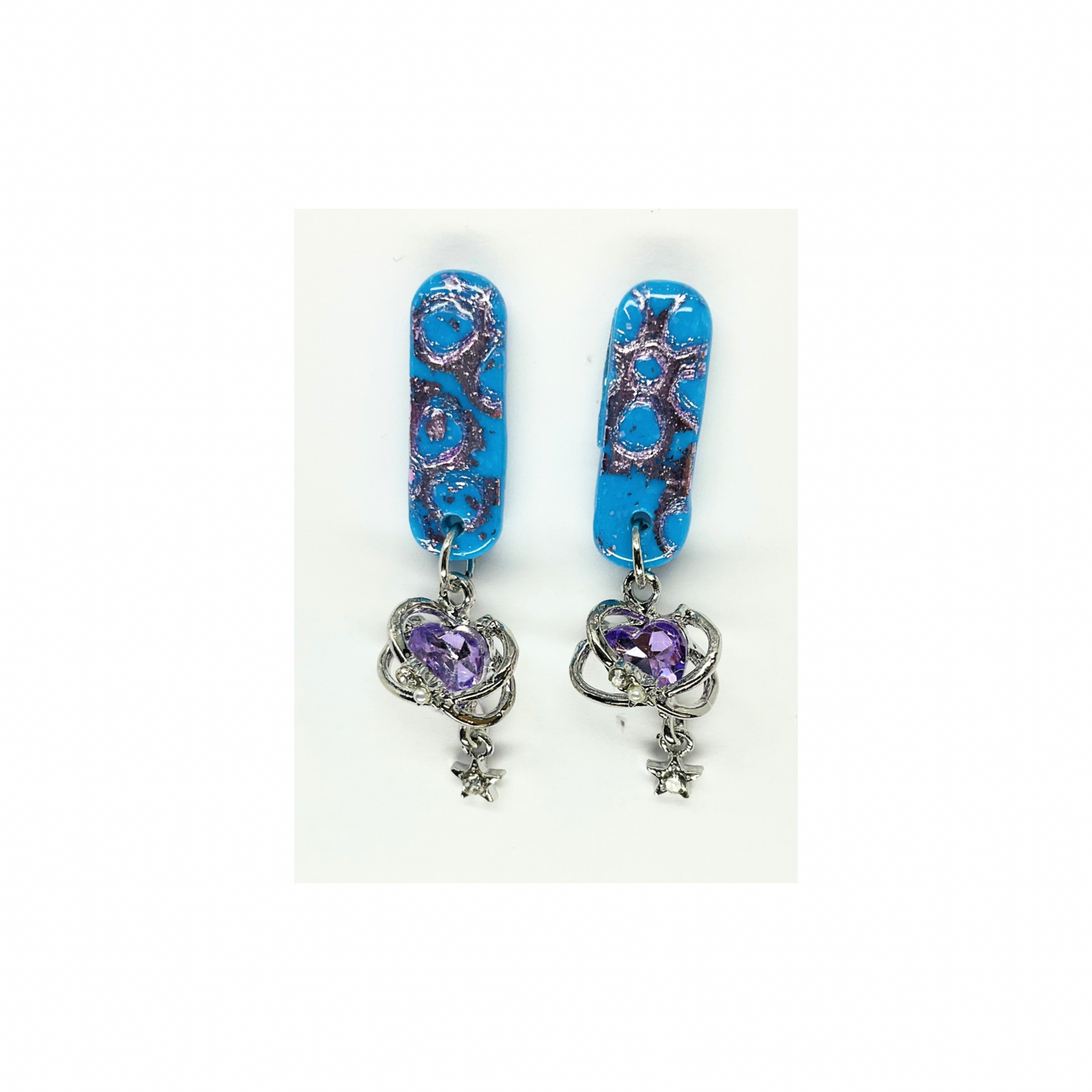 Azure Blue with Purple Stud Embellished by Charm Dangle Earring-Crafting By BB