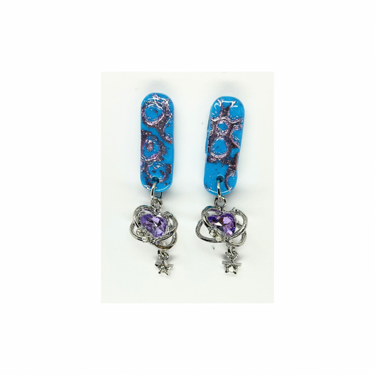 Azure Blue with Purple Stud Embellished by Charm Dangle Earring-Crafting By BB
