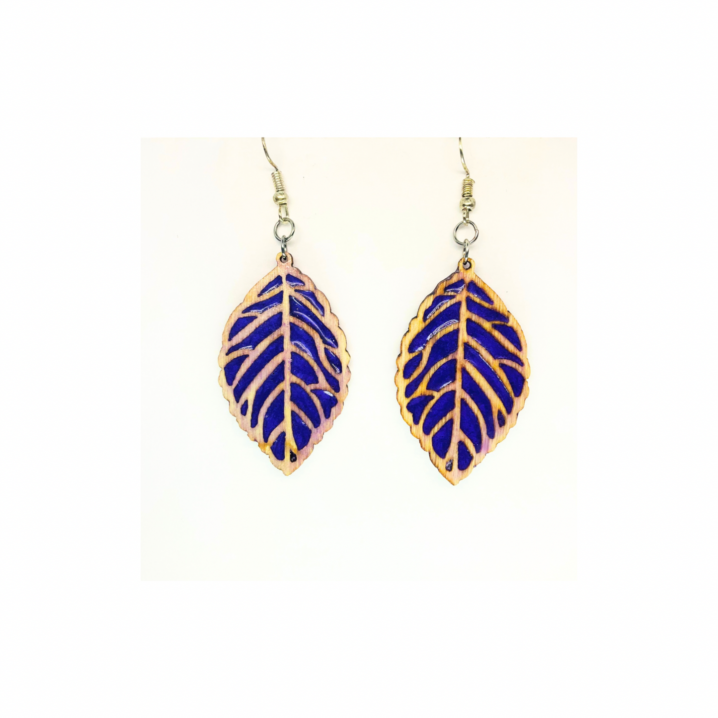 Purple Wood and Resin Drop Earrings Unique Leaf Design Versatile Stylish Accessories for Casual & Formal Events