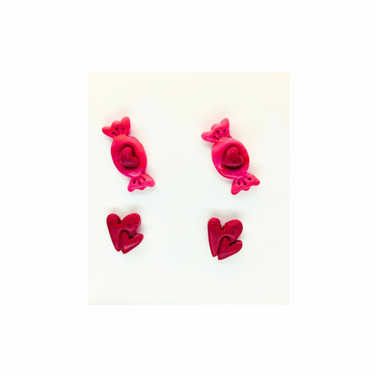 Pink Heart Wrapped Candy and Double Heart Stud Earrings-Crafting By BB