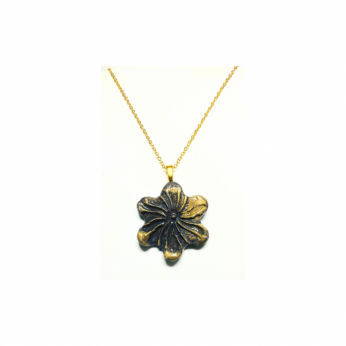Dark Gray and Gold 142 Pinwheel Pendant Necklace with Unique Design and 18-inch Chain