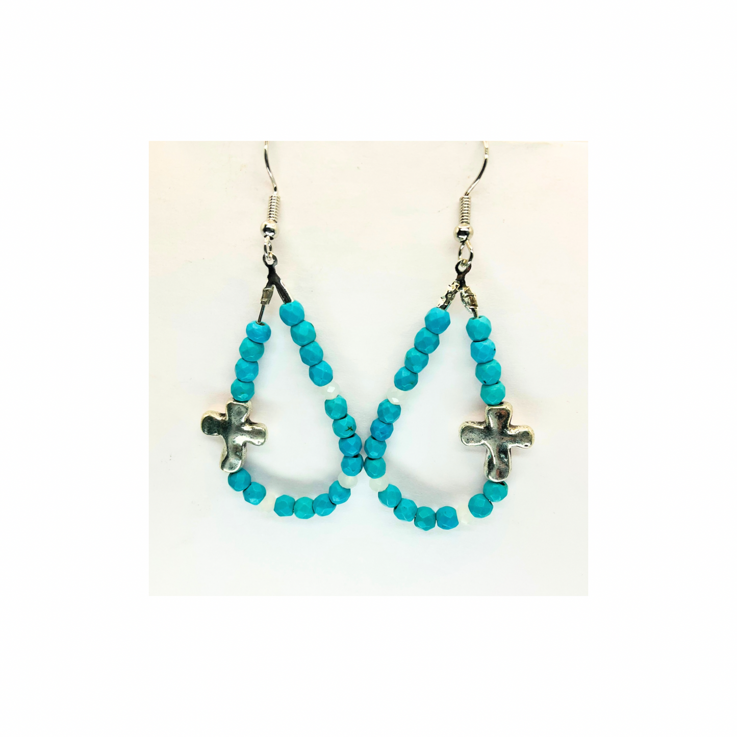 Turquoise Teardrop Dangle Earring with Silver Cross