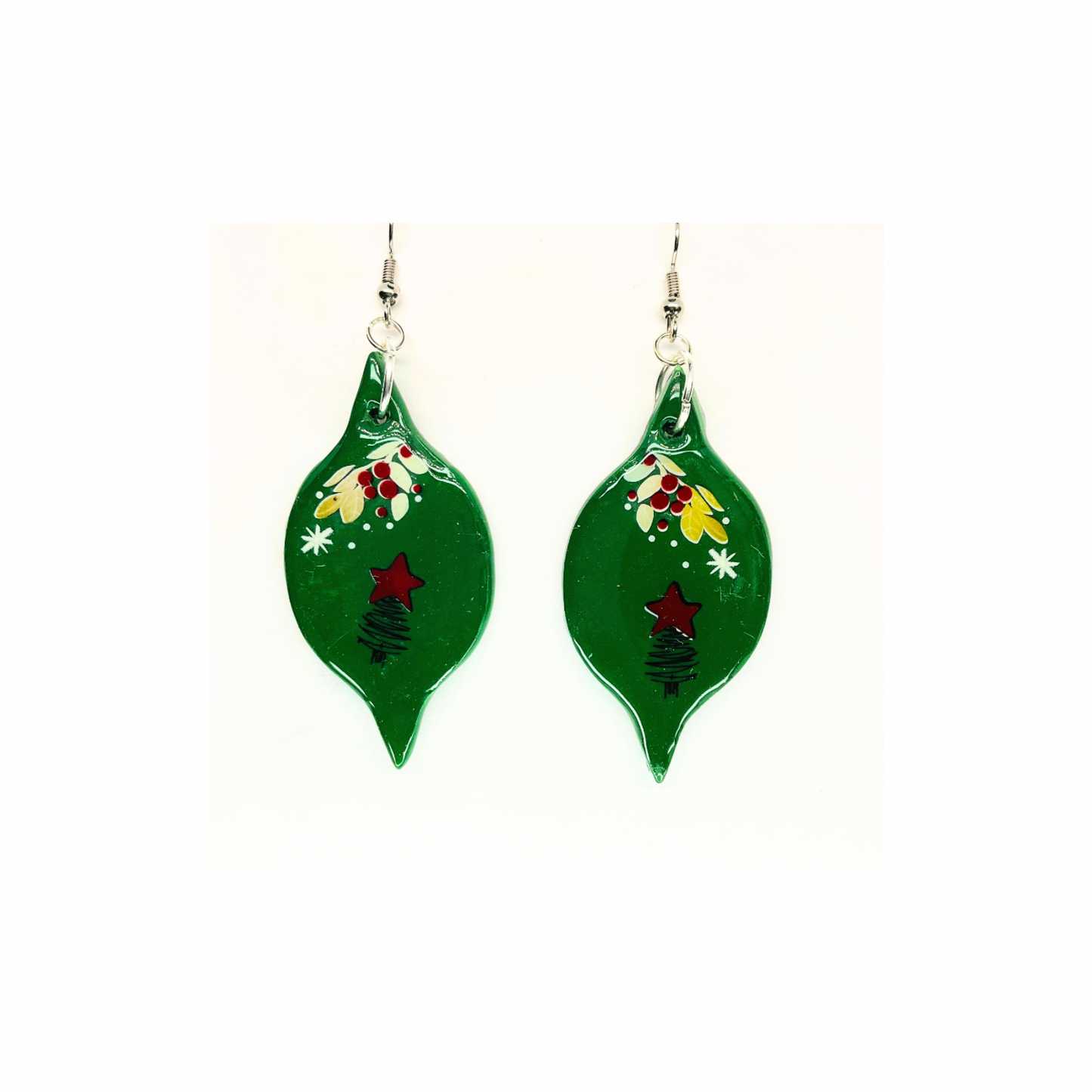Christmas in July Collection Green Ornament Shape Dangle Earring with Festive Design and Stars