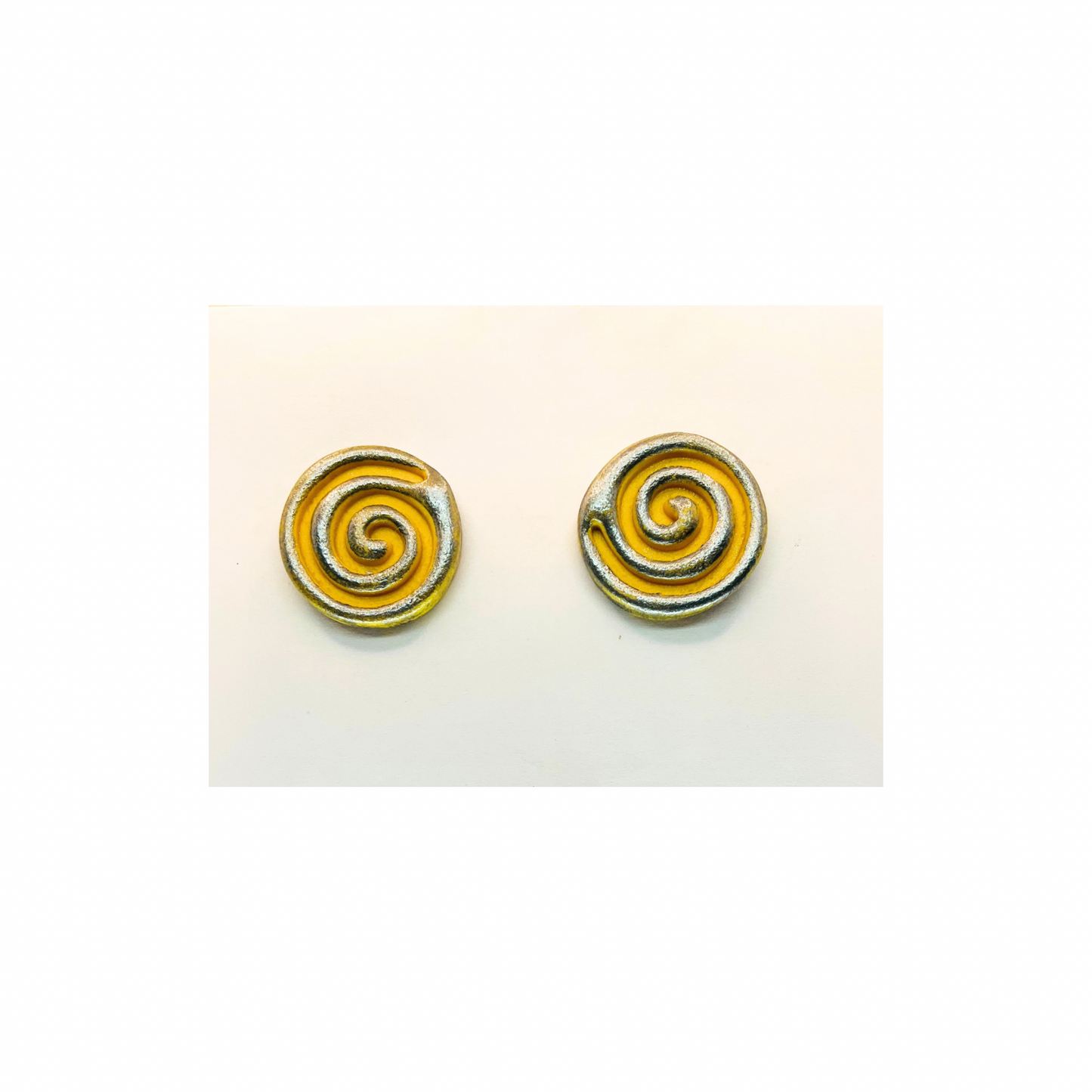 Yellow Circle Swirl with Silver Stud Earrings