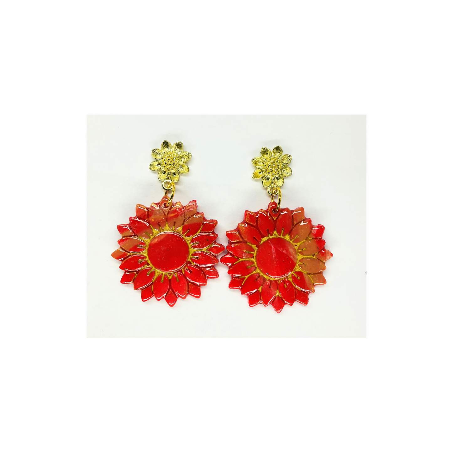 Red and Gold Stud Dangle Sunflower Earring-Crafting By BB