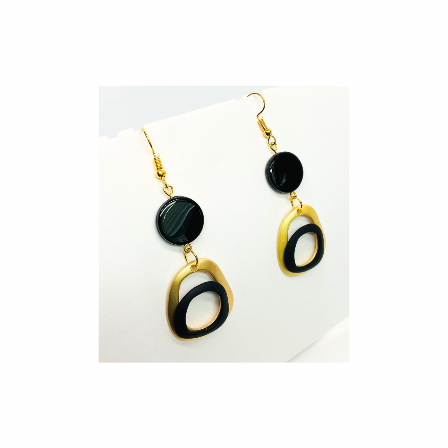 Eclipse Collection Black and Gold Dangle Earrings - Elegant Female Fashion Accessory for Versatile Styling