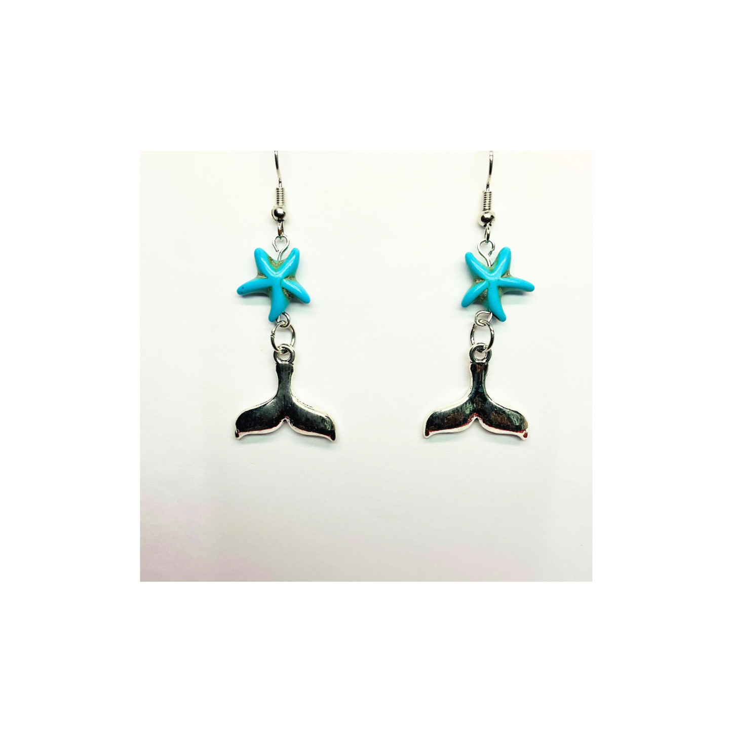 Ocean Collection Starfish with Silver Mermaid Tail Dangle Earrings for Female Women's Fashion Jewelry