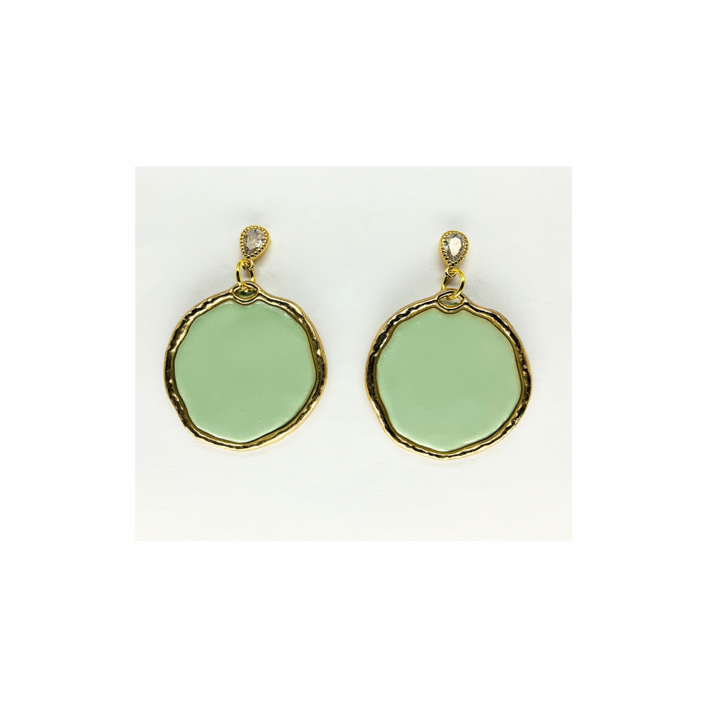 Mint Green and Gold Dangle with Teardrop Rhinestone Stud Earring-Crafting By BB
