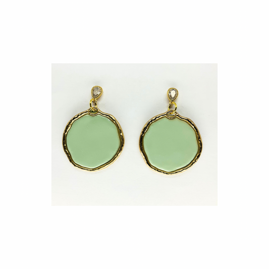 Mint Green and Gold Dangle with Teardrop Rhinestone Stud Earring-Crafting By BB