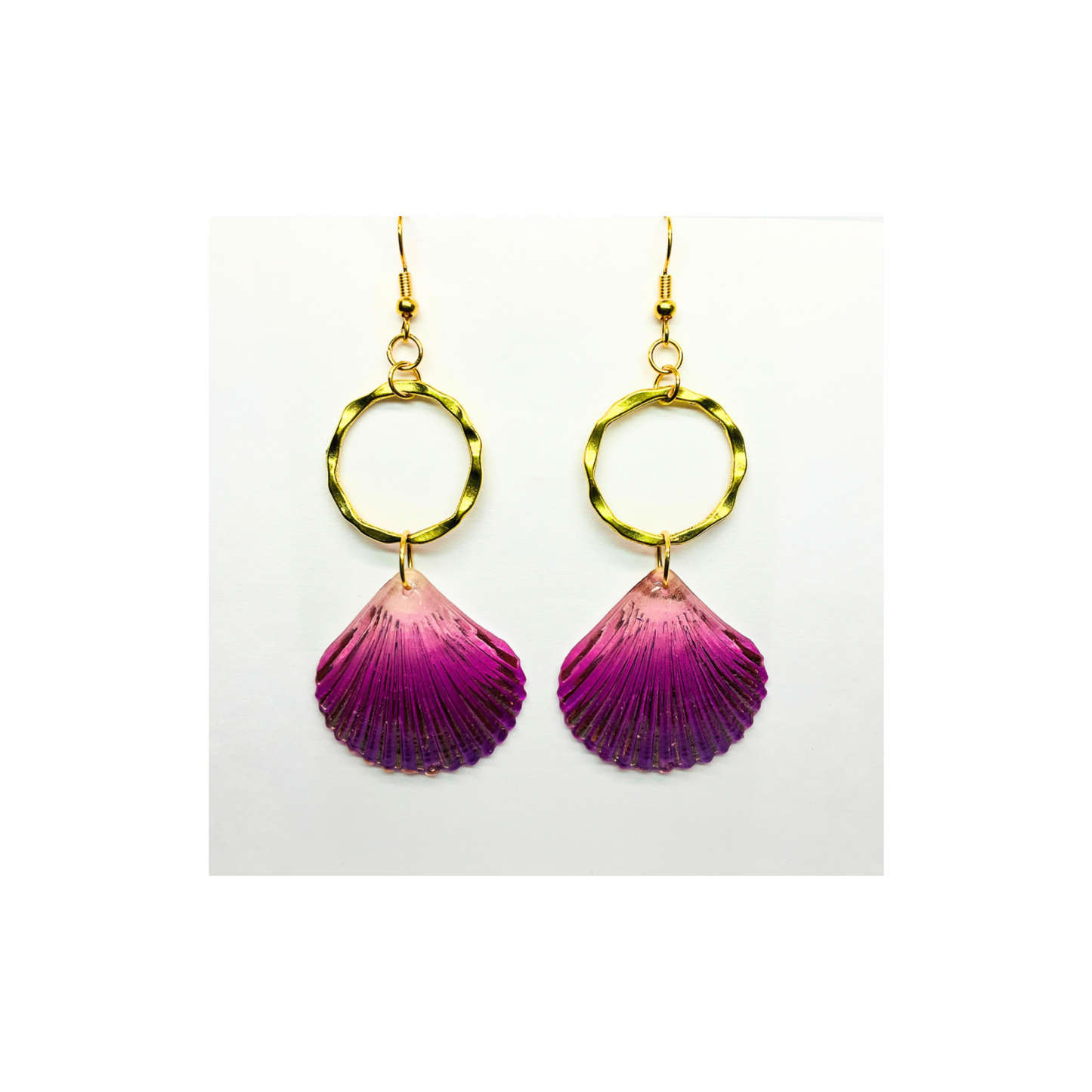 Mermaid Collection Pink Shell Dangle Earrings for Female with Gold Circle Design and Colorful Shell Accents