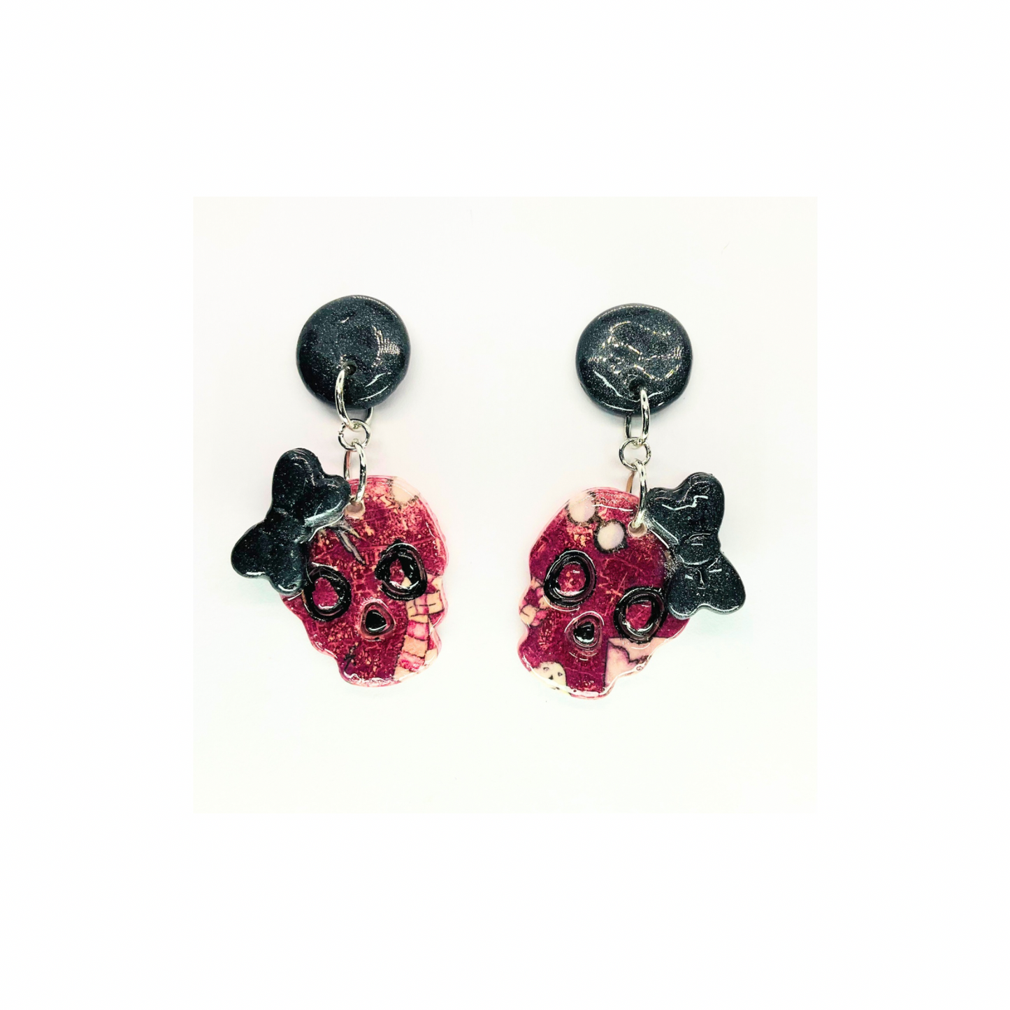 Wizard Collection Skull with Bow Dangle Earring - Unique Design Earrings Featuring Skull Motif and Bow Detail