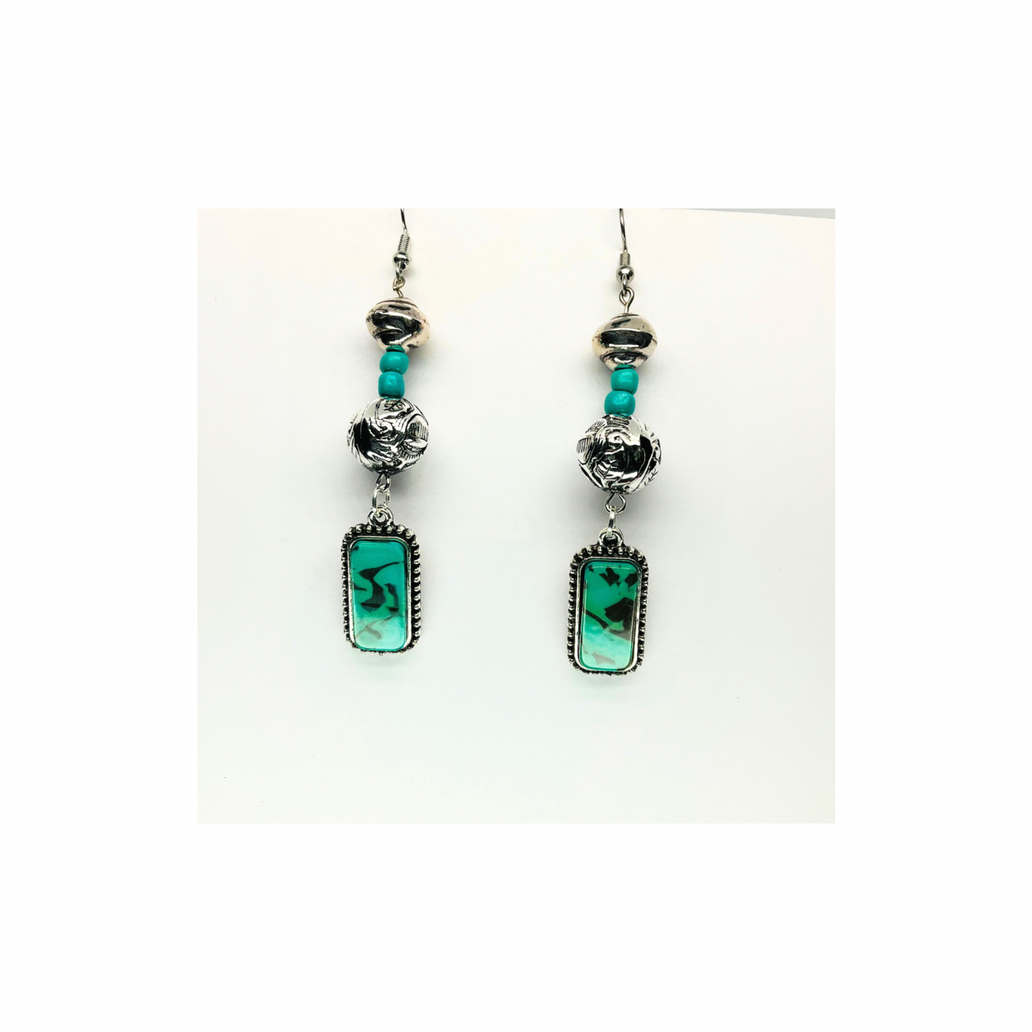 Howlite Turquoise Collection Silver Beads with Turquoise Charm Dangle Earring Elegant Design with Turquoise Charms