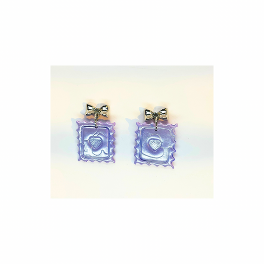 Lilac Iridescent Heart Stamp Dangle with Silver Bow Stud-Crafting By BB