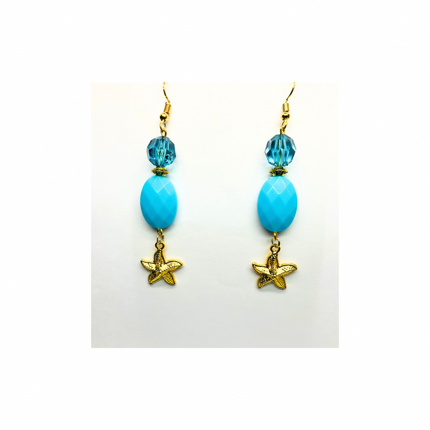 Ocean Collection Blue Beads with Starfish Charm Dangle Earring Gold-Tone Accents & Blue Beads Jewelry