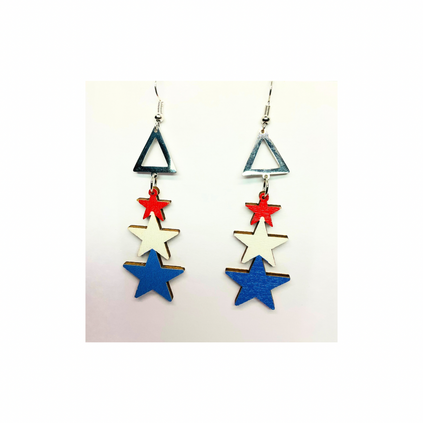 Patriotic Collection Red White Blue Wood Star Dangle Earrings for Female Patriotic Accessories